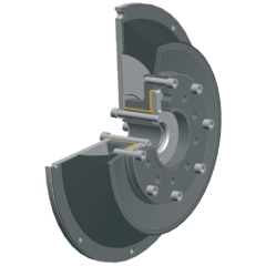 KTR hoogelastische koppeling met SEA aansluiting HE-serie grootte HE3 en HE4 rendering uitsnede